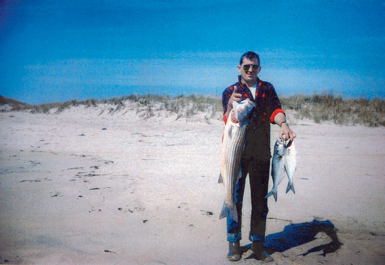 A younger Charlie Cinto with his first Cape Cod bluefish from the Provincetown area of the seashore. Due to their scarcity at that time, he won a club trophy with his 4-pounder.